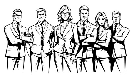 Group of business people to successful. Business team with determination and confidence. Hand drawn in thin line style, vector illustrations.