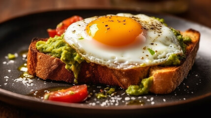 breakfast breads toasts with avocado and fried egg top views collection of delicious food and breakfast theme