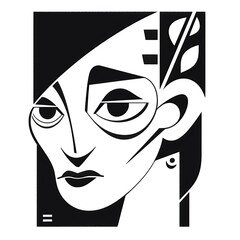 Abstract face line.Modern drawing in the art Nouveau cubism style created by generative AI