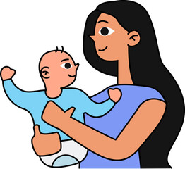 Mother Carrying Baby decorative design element for website, presentation, flyer, brochure, printing, application. illustration style
