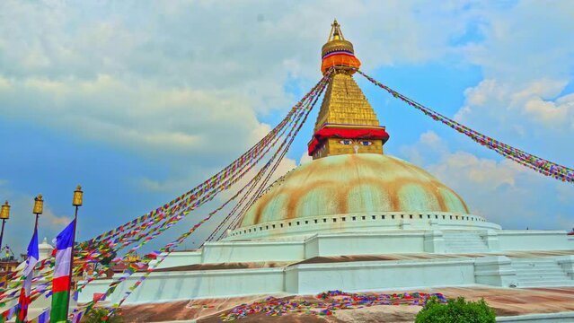 Boudhanath stupa from a window, Kathmandu, Nepal