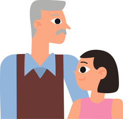 Grandpa And Niece Flat Illustration