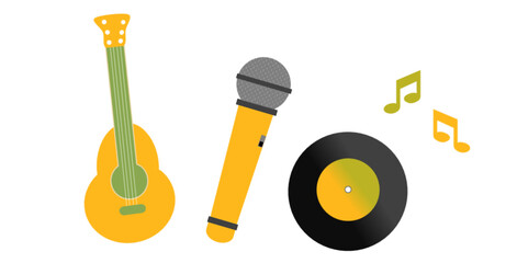 illustration of Musical instruments, guitar, turntable, microphone, clef