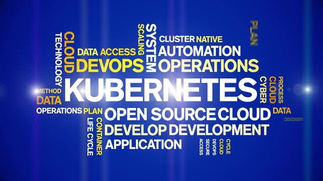 Kubernetes animated tag word cloud;text design animation kinetic typography seamless loop.