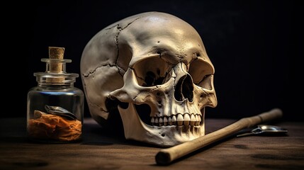 human skull on dark background. Generative AI