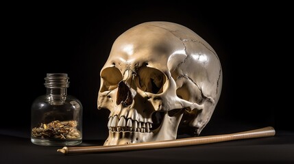human skull on dark background. Generative AI