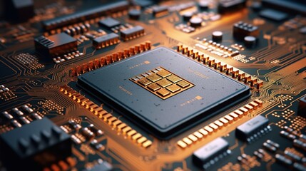 Fototapeta na wymiar Electronic chip circuit board close up. Generative AI