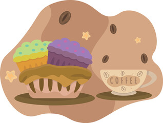 Coffee and cup cake illustration 