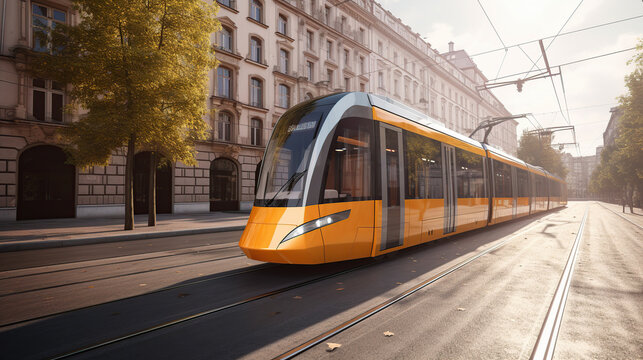 Electric tram in the city