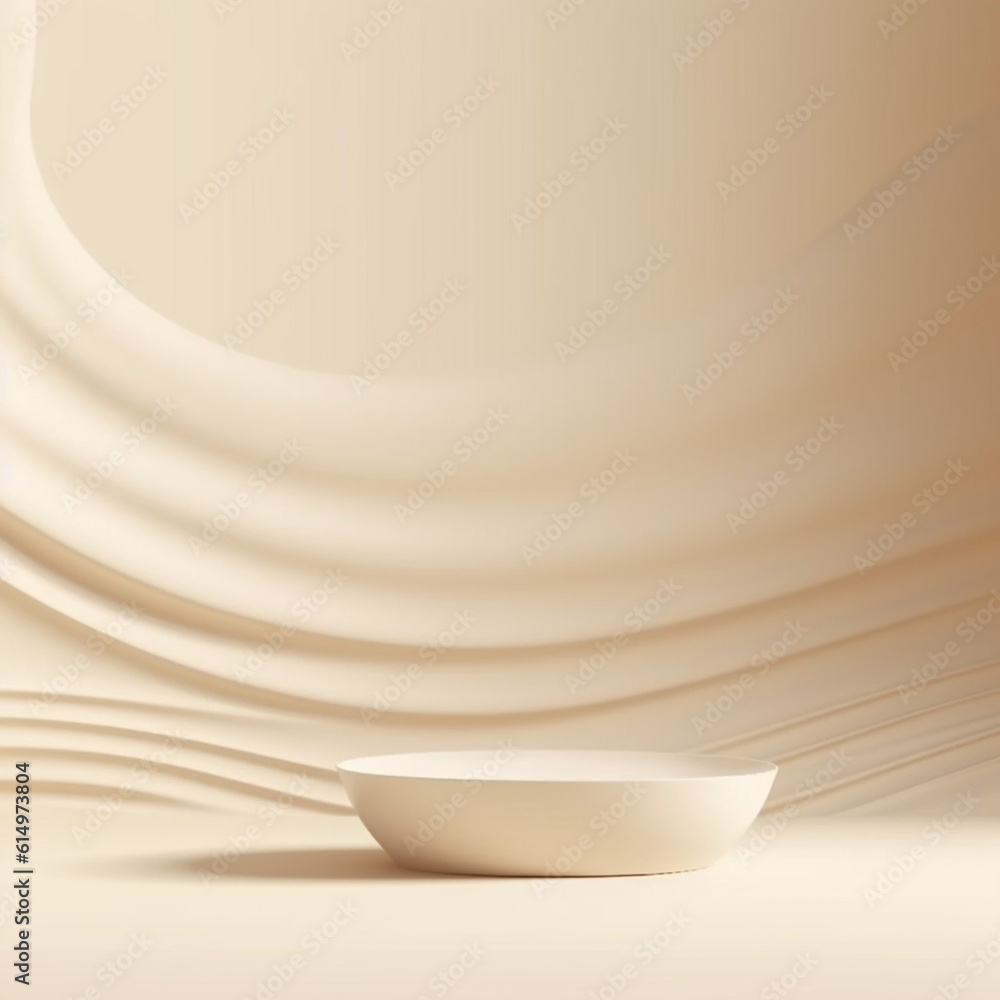 Poster beige background studio with generative ai. minimalism podium stand for branding.