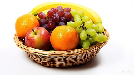 Naklejka na ściany i meble fresh fruit on a white background basket. generative AI