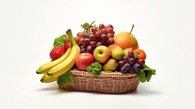 fresh fruit on a white background basket. generative AI