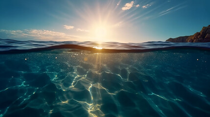 ocean waves with sunlight reflex on the surface of sea water in the morning or evening when sunset or sunrises. background nature landscape collection of beautiful nature theme