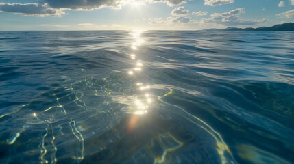 ocean waves with sunlight reflex on the surface of sea water in the morning or evening when sunset or sunrises. background nature landscape collection of beautiful nature theme