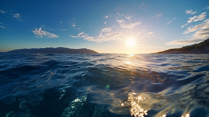 ocean waves with sunlight reflex on the surface of sea water in the morning or evening when sunset or sunrises. background nature landscape collection of beautiful nature theme