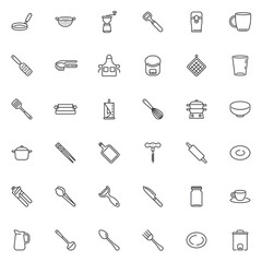 Fototapeta premium Kitchen tools line icons set