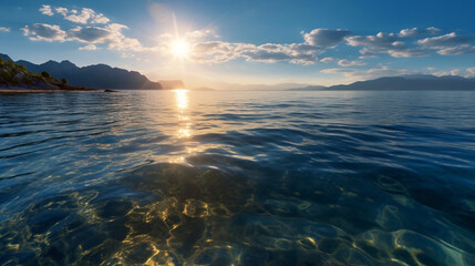 ocean waves with sunlight reflex on the surface of sea water in the morning or evening when sunset or sunrises. background nature landscape collection of beautiful nature theme