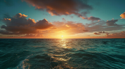 ocean waves background with clear water and sunset or sunrise, feeling bright and fresh representing concept of beautiful nature theme