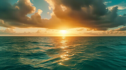 ocean waves background with clear water and sunset or sunrise, feeling bright and fresh representing concept of beautiful nature theme