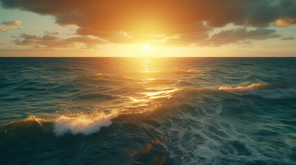 ocean waves background with clear water and sunset or sunrise, feeling bright and fresh representing concept of beautiful nature theme