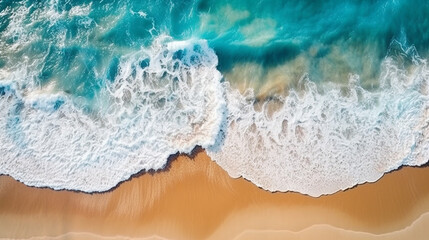 Fototapeta na wymiar ocean waves background with clear water and nature beach landscape from top view, feeling relaxing and clam representing concept of beautiful nature theme