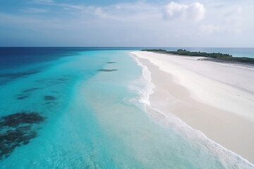 Fototapeta na wymiar Beautiful blue sea ocean with shallow waves and sand beach. 