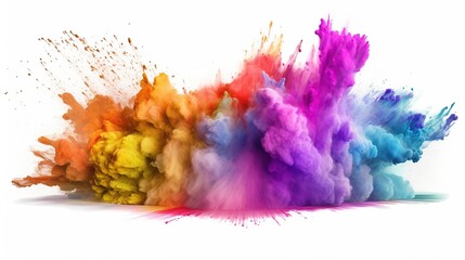 Explosion of colored powder on white background. generative AI