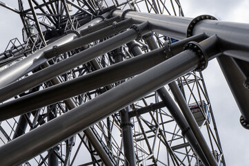 Part of a metal structure made of welded metal beams and pipes