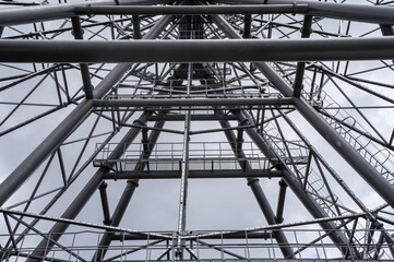 Part of a metal structure made of welded metal beams and pipes