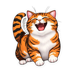 Fototapeta na wymiar Happy Tiger Sticker, Happy Cat Sticker, Happy Animal