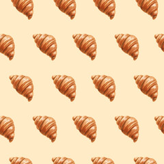 Seamless pattern with baking. Hand drawn illustrations of sweet pastries croissants