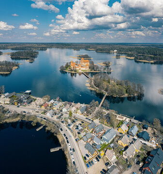 Trakai castle and town picture taken from drone