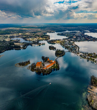 Trakai castle and town picture taken from drone