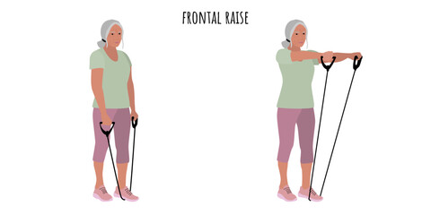 Senior active woman doing frontal raise exercise