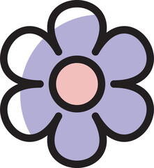 vector flower shape design icon in pale purple, white and black colors, the colors use a pastel color palette. the colors and shapes of the flowers represent minimalism, simple and flexible.