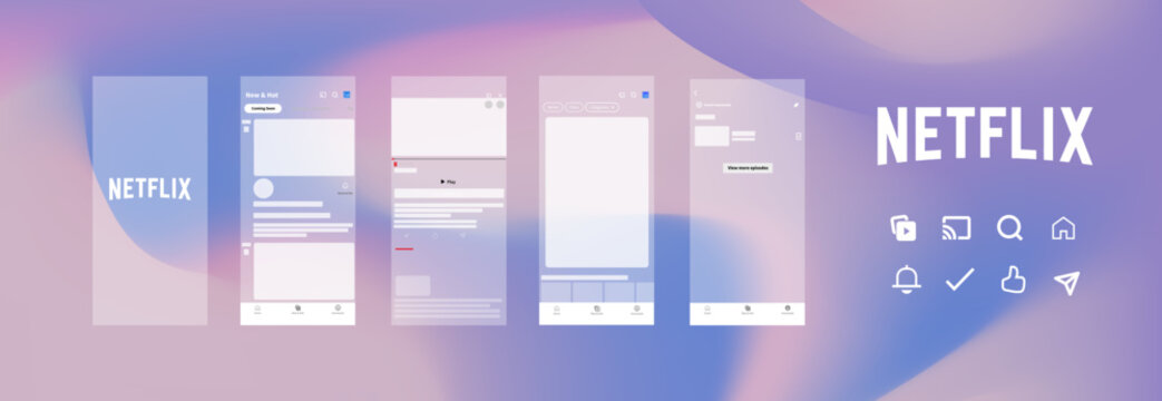 Netflix mockup. Netflix streaming service. Application template for viewing content. Netflix app layout. A popular streaming service for watching movies and series. iPhone page mockup template.