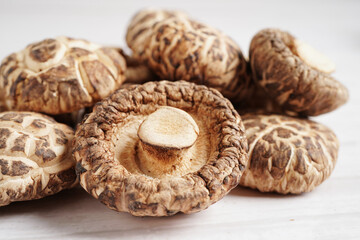 Dried shiitake mushroom isolated on white background with clipping path, healthy food.