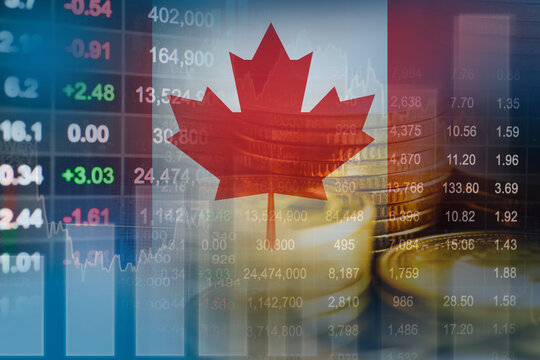 Canada flag with stock market finance, economy trend graph digital technology. - Powered by Adobe
