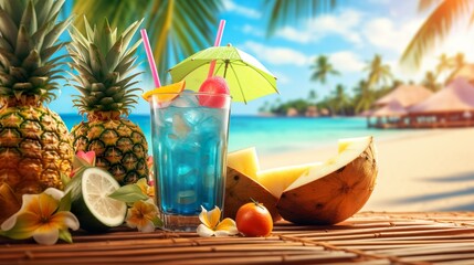 Tropical cocktails in beach decorations