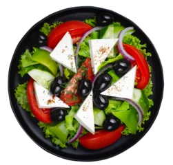 Gordijnen Greek salad with fresh vegetables and feta cheese © Ms VectorPlus