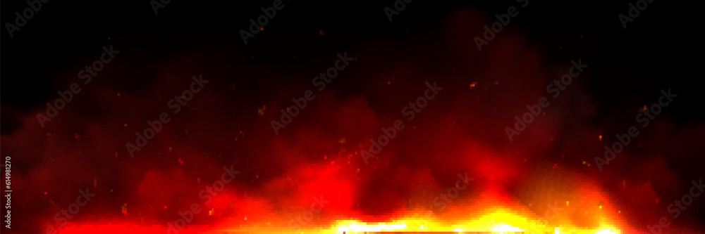 Aufkleber fire and ember overlay effect and smoke background. grill hot flame with flying spark particle and a