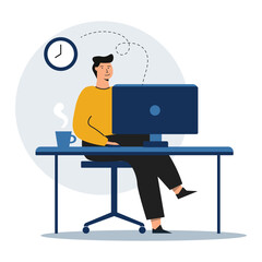 	
Ecommerce online working station illustration