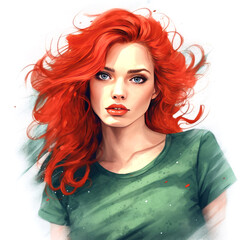Obraz premium Digital drawing of beautiful young woman with red hair