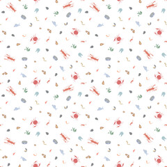 Seamless seafood pattern. Drawn seafood background