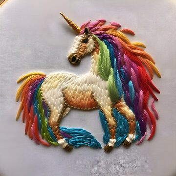 Colorful Rainbow Unicorn Embroidery