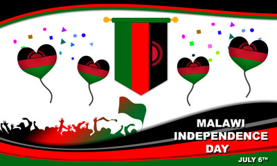 flag of malawi with several shapes and variations with frame pattern of malawi flag and silhouette of malawi people commemorating Malawi Independence Day July 6
