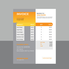 Clean Vector Invoice Design Template For Business.