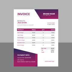 Clean Vector Invoice Design Template For Business.