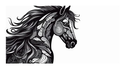 Horse silhouette, black and white design, horse tattoo sketch, hand drawn black animal engraving, vector illustration, SVG, great for t-shirt, mug, birthday card, wall decal, sticker, iron-on, scrapbo