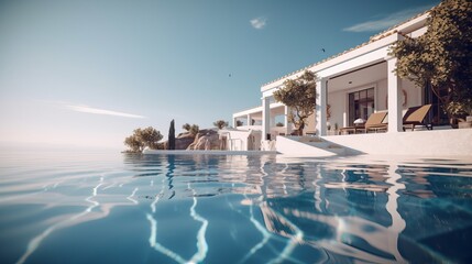 Fototapeta premium Luxury villa with infinity pool. Generative AI